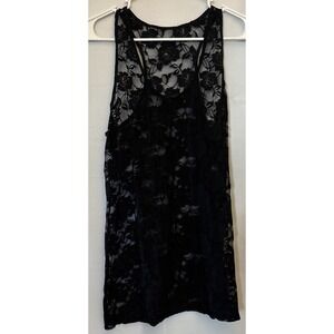 Black Lace Detailed Long Racerback Tank Top Shirt No Tags